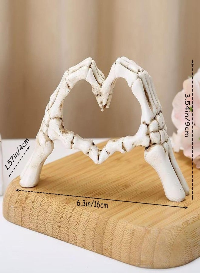 HEBYJO White Halloween Heart Hands Sculpture, Resin Abstract Skeleton Statue Love Ornaments, Heart Shape Finger Gesture Figurines for Shelf Home Desktop Decoration - Image 2